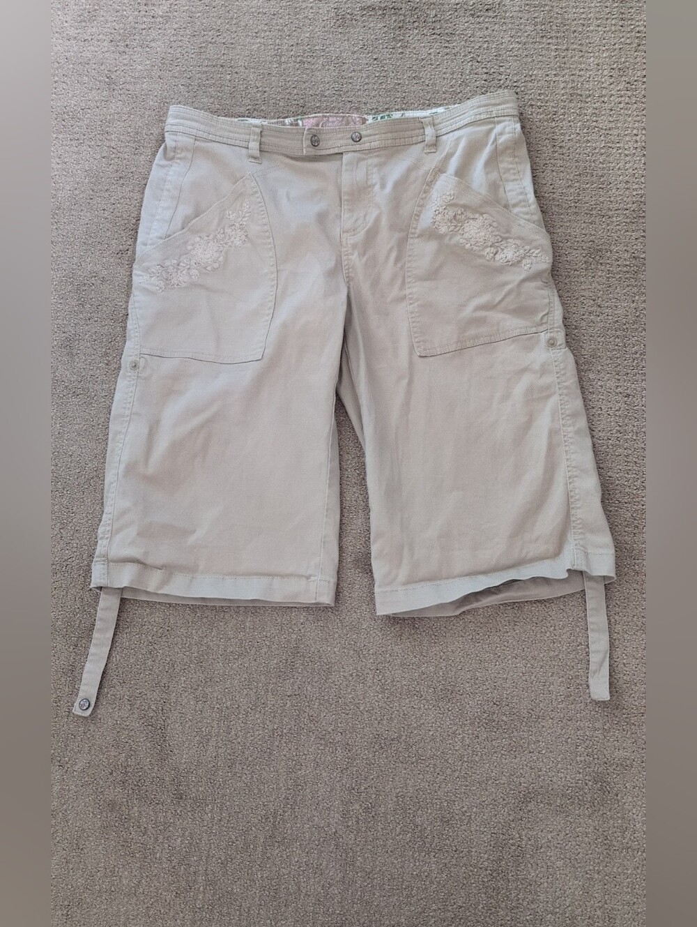 Candies Junior High Waisted Embroidered Tan Shorts